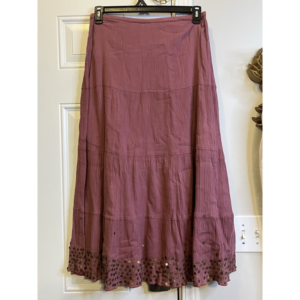 Vintage Y2K dELiA*s Women's Dusty Pink Cotton Tiered Midi Skirt Sequin Size M - Picture 5 of 7
